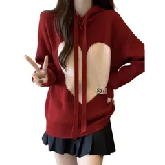 パーカー レディース 赤 フード付き ニット 秋冬 ゆったり クリスマス 忘年会 カジュアル