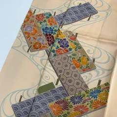 付下げ 友禅 流水に花 上品な染め 紋無し 重ね衿 訪問着 正絹 着物 MK-1321