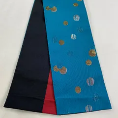 【美品】半幅帯 優品 水玉 箔 緑 化繊 【中古】