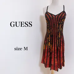 【美品】 GUESS ゲス ワンピース ミニ キャミ 薄手 総柄 オレンジ M レディース 古着 匿名配送 送料無料 【3-418】