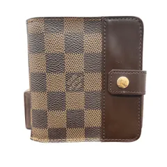 極美品 LOUIS VUITTON ルイ ヴィトン コンパクトジップ 二つ折り財布 ダミエ エベヌ N61668 PVC レザー CT1015 ブラウン ミニ コンパクトウォレット ルイヴィトン LV Aランク 中古 鑑定済