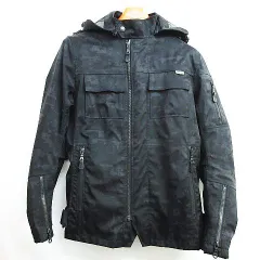 POWERAGE パワーエイジ ライディングジャケット バイクウェア プロテクター フード サイズWM ブラック系 ハンガー付き メンズ E411Z