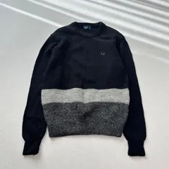 FRED PERRY フレッドペリー ウール ニット セーター ロゴ刺繍 ブラック 黒 Mサイズ メンズ