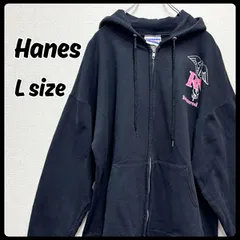 Hanes トップス パーカー ジップアップ ブラック Lサイズ 古着 メンズ ヘインズ