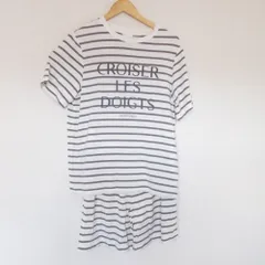 美品 24SS GELATO PIQUE ジェラートピケ ストレッチ ボーダー カットソー ショートパンツ セットアップ F ホワイト×グレー レディース 古着 中古 USED