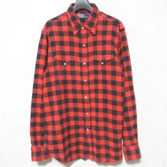 美品 Polo by Ralph Lauren ポロバイラルフローレン ウエスタンネルシャツ 15 1/2 レッド ブラック メンズ 古着 中古 USED