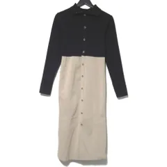 良品 22SS NOBLE ノーブル 長袖 ロング丈 リブニット カラーブロック ワンピース ブラック×ベージュ レディース 古着 中古 USED
