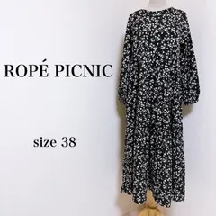 【美品】 ROPE PICNIC ロペピクニック ワンピース ロング フレア 長袖 薄手 花柄 ブラック 38 レディース 古着 匿名配送 送料無料 【5-431】
