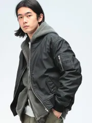 S＆SONS (エスアンドサンズ) 合成皮革 無地 フルジップ 薄中綿 ジャケット MA-1