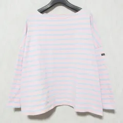 美品 Le Minor ルミノア ボーダー ドロップショルダー バスクシャツ カットソー 1 ピンク×ブルー レディース 古着 中古 USED