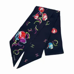 CHANEL シャネル 87cm×13cm スカーフ 短冊 ココマーク シルク リバーシブル