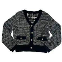 美品 ユナイテッドアローズ グリーンレーベルリラクシング ツイード ミックスニット カーディガン F ブラック グレー ホワイト レディース 古着 中古 USED