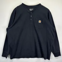 古着 カーハート Carhartt 長袖Tシャツ 大きいサイズ ハーフボタン スナップボタン プルオーバー 3XL  ブラック メンズ