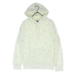 adidas アディダス トレフォイルロゴ 総柄 長袖 スウェットパーカー XS ホワイト系 レディース 古着