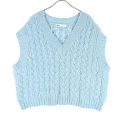 美品 ZARA ザラ ニットベスト L ブルー レディース 古着