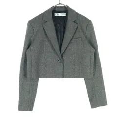 美品 ZARA ザラ グレンチェック 丈短 ジャケット S グレー レディース 古着