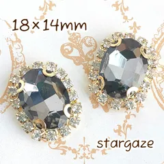 【 3個 】 18×14mm オーバル/楕円 センターパーツ ストーン ビジュー カボション グレー×ゴールドフレーム