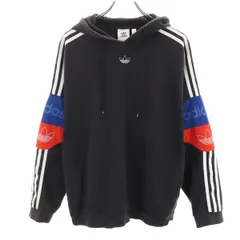 adidas Originals アディダスオリジナルス トレフォイルロゴ 長袖 スウェットパーカー M ブラック メンズ 古着