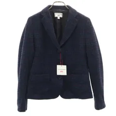 未使用 UNIQLO ユニクロ INES DE LAFRESSANGE イネス ド ラ フレサンジュ コラボ チェック柄 ツイード テーラードジャケット S ネイビー系 レディース 古着