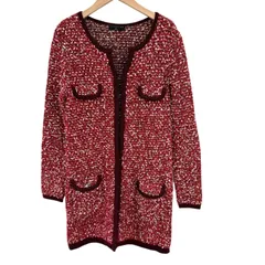 RE333  ESTNATION bis  エストネーションビス　ツイード　ニットロングカーディガン　レッド　赤　レディース　サイズ38