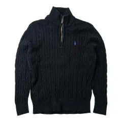 中古 ポロ アセント ブラック ケーブル編み ハーフネック ニット