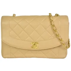 シャネル CHANEL ダイアナ25 マトラッセ シングルチェーン ショルダーバッグ キャビアスキン A01165 ベージュ ゴールド金具【中古】