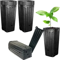 SALUDABLE ポット 育苗ポット プランター 深型 ロング ポリポット 植木鉢 ビニール (ブラック,  20個セット)