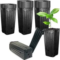 SALUDABLE ポット 育苗ポット プランター 深型 ロング ポリポット 植木鉢 ビニール (ブラック,  50個セット)