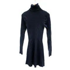 ザラ ZARA ニットリブワンピース ミニ丈 長袖 タートルネック S 紺 ネイビー /SM7