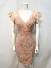 416 DEA by ROBE de FLEURS ディアバイローブドフルール キャバクラ ドレス 総レース ストーン パール フリル シースルー タイト ミニ キャバドレス S