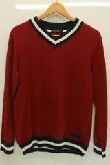 【中古】 BLACK LABEL CRESTBRIDGE メンズニット セーター M Vネックニット セーター BLACK LABEL CRESTBRIDGE M 紺 ネイビー 赤 レッド