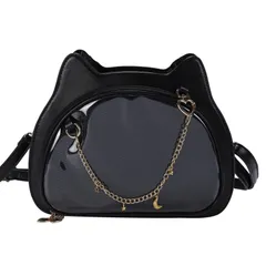 [ハルジオ] 痛バッグ ショルダー ねこ 痛バ 小さめ ミニ ショルダーバッグ 痛バック 推し活バッグ レザー調 黒 白 ブラック ホワイト 猫 ネコ 猫型 いたばっく いたば ぬいぐるみ いたバック 推し活 推し バッグ かわいい おしゃれ 人気