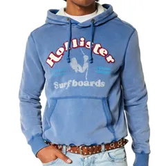 【新品・未開封】MEN'S Mサイズ / 輸入品 HOLLISTER ホリスター 25周年記念 HOODIE ロゴパーカー SURF 水色 ウォッシュドブルー (#DVH9Q)