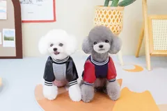 ワッペンとフェイクレザーがかっこいいスタジャン★着せやすい背中ジッパー♪グレーネイビーSMLXLXXLスタジアムジャンパージャケットアメカジトップスドッグウェア犬服秋冬物小型犬中型犬用アウトレット価格