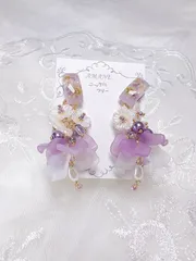 【No.33】パープル系 花びら イヤリング ニッケルフリー