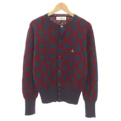 ヴィヴィアンウエストウッド Vivienne Westwood ニットカーディガン クルーネック 長袖 オーブ 刺繍 総柄 L 紺 ネイビー 赤 レッド 12-01-112063 /YTのサムネイル