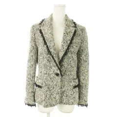 23区 オンワード樫山 テーラードジャケット ツイード 総裏地 モヘヤ混 起毛 フリンジ 40 L 黒 ブラック /AO13