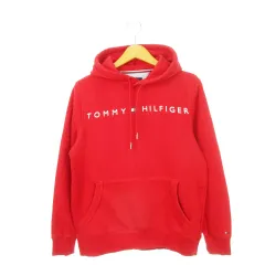 トミーヒルフィガー TOMMY HILFIGER パーカー プルオーバー 長袖 ロゴプリント 裏起毛 S/P 赤 レッド /AH17 ■GY99