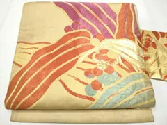 平和屋着物●アンティーク　大正ロマン　九寸名古屋帯　葡萄蔦の葉文　金糸　正絹　逸品　CAAZ4282hy