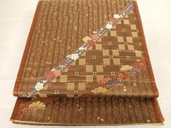 未使用》黄八丈 半幅帯 格子柄 正絹 リバーシブル - メルカリ