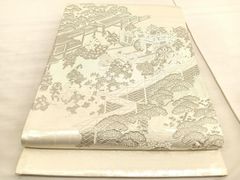 開き仕立て 六通柄 袋帯 白 ホワイト シルバー ゴールド - メルカリ