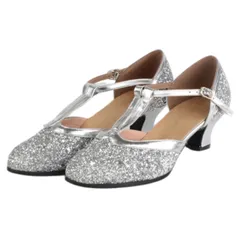 ダンスシューズ 社交ダンス ラメ ヒール 3.5cm / 5.5cm 底ゴム オープンサイド Tストラップ ラテンダンス 室内用 キラキラ 滑らない パンプス ゴールド シルバー ダンス用 華やか フラダンス 滑り止め 可愛い 安定 太ヒール A1039①