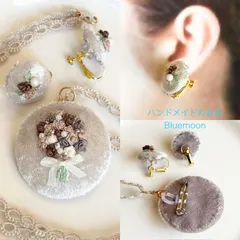 T2 シルク リボン刺繍 ビーズ刺繍 ペンダント イヤリング セット タティングレース レース編み