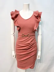 1844 Tika ティカ キャバクラ ドレス 伸縮性 フリル ゴールド金具 ノースリーブ タイト ミニ キャバドレス S