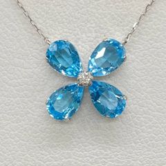 美品 Pt900 クローバー 2.04ct ブルートパーズ ネックレス ダイヤ 