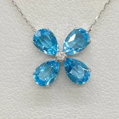 【美品】Pt900/850 ブルートパーズ 四葉クローバー ダイヤネックレス