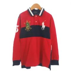 ポロ ラルフローレン POLO RALPH LAUREN ポロシャツ カットソー 長袖 鹿の子 ビッグポニー コットン 紺 ネイビー 赤 レッド S
