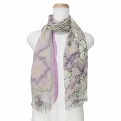 エトロ ETRO 花柄 ペイズリー シルクストール 薄手 フリンジ イエロー系 X