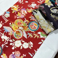 振袖　袋帯　セット　金駒刺繍　赤　橘　四季