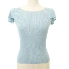 トッカ TOCCA 美品 シルク カットソー フレンチスリーブ 無地 ボートネック 薄手 Mサイズ 水色 ライトブルー ■YHS6のサムネイル